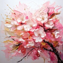 桜の花の油絵風イラスト