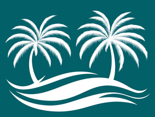 Fototapeta premium Travel agency emblem with a sunset and waves