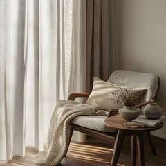 Cozy minimalist nook with artisanal ceramics