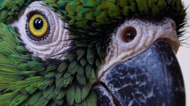 Eyes of the parrot close-up with vibrant feathers