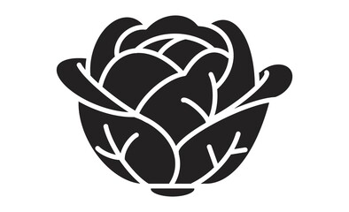 キャベツのシンプルな線画アイコン 野菜のモノクロイラスト