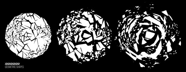 Broken Glass Circles with Cracks. Abstract Comic Book Flash Explosion Blast Radial Lines. Shattered, Fractured and Broken Geometric Circles. Damaged Texture. Vector Illustration.