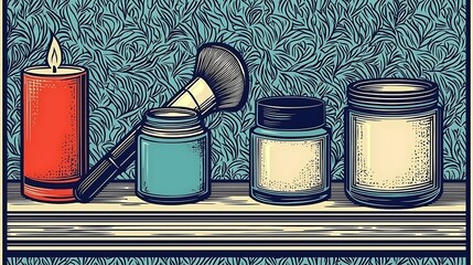 Vintage cosmetic display on a shelf