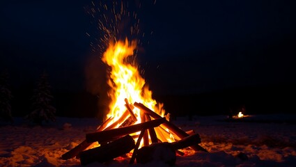 Winter Solstice Bonfire: Bright Flames Illuminating the Dark Night