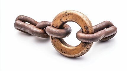 Obraz premium Rusty Chain With Circular Link On White Background, Generative AI.