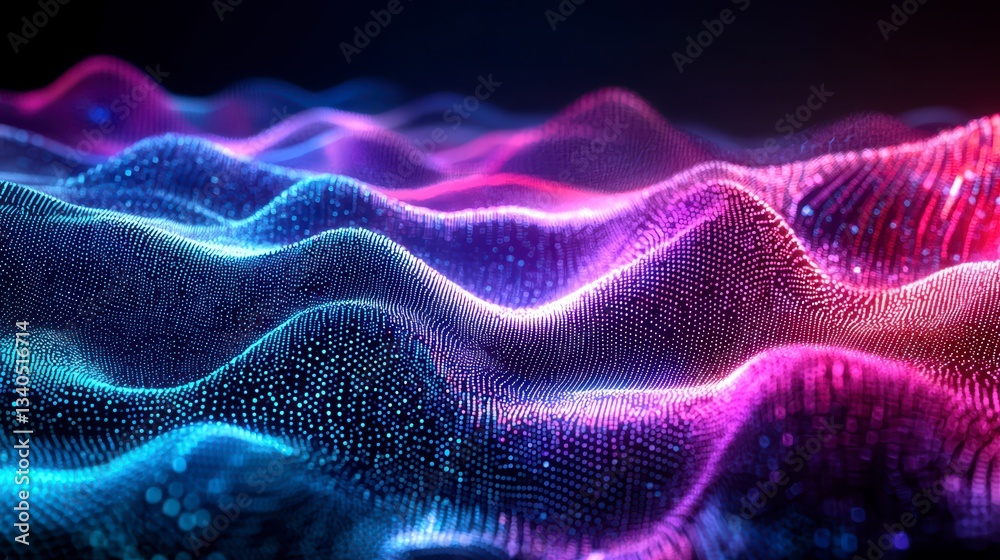 Poster abstract digital waves: mesmerizing digital waves undulate in a spectrum of vibrant colors, reflecti