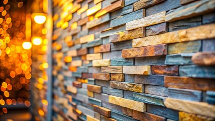 Modern Slate Stone Wall Texture Background with Bokeh Effect - Stock Photo