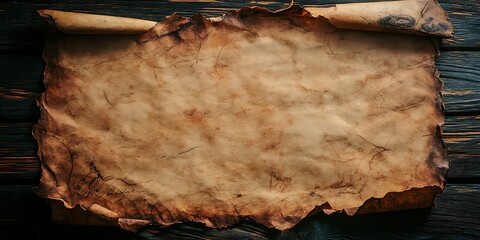 Aged parchment scroll on dark wood