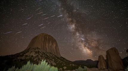 Night sky over  Monument Valley, Milky Way, shooting stars