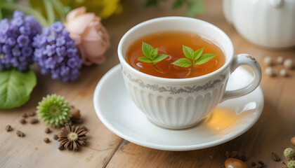 cup of tea with lemon and mint