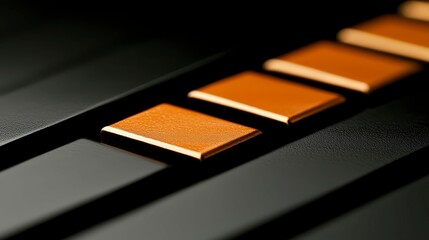 Fototapeta premium Interlocked Copper Squares on Matte Black Surface Arrangement in Abstract Composition Style