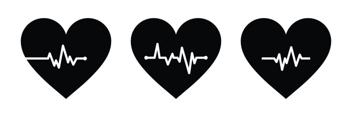 Heartbeat and cardiogram icon set. Flat heart pulse symbols for medical apps and healthcare websites. Vector illustration.