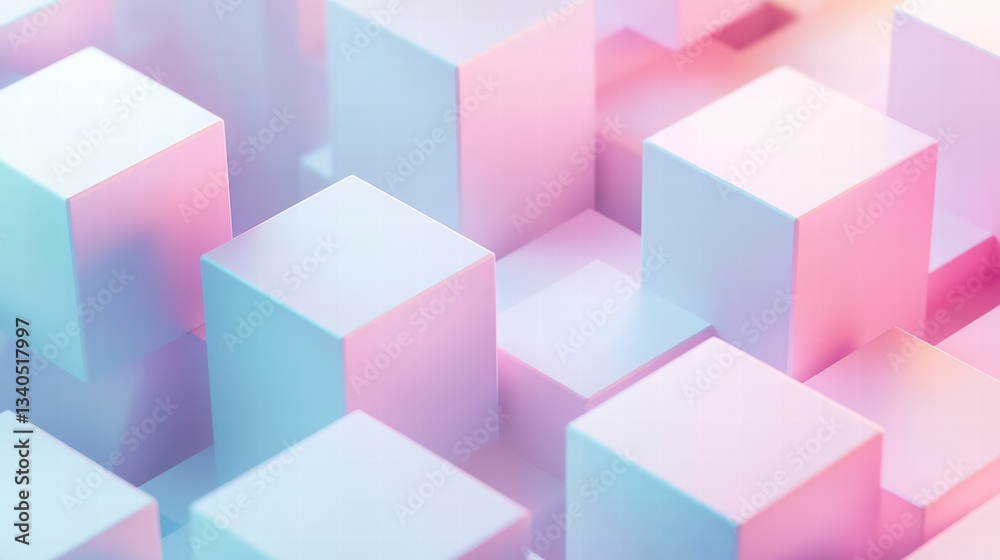 Poster abstract geometric composition: an abstract composition of pastel-colored cubes artfully arranged, c