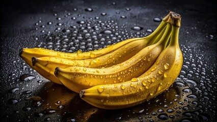 Close-Up Banana Photography: Juicy Ripe Bananas with Water Droplets