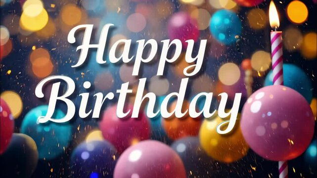 Vibrant birthday celebration with colorful balloons glowing lights festive decorations cheerful ambiance and a bright candle spreading joyful party vibes. 