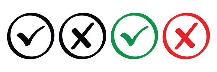 Tick and cross icons. Green check means yes, red X means no. True versus false, right versus wrong, accepted or rejected.