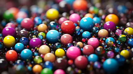 Abstract representation of a bunch of balls symbolizing exotic matter and particles colorfully collected in a visual display of science.
