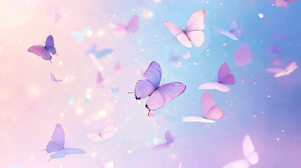 Beautiful pastel background featuring colorful butterflies flying freely.