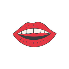 Whimsical Smiling Red Lips with Teeth. Hand drawn speaking mouth vector illustration. Vector illustration