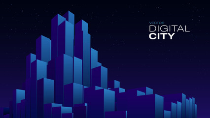 Obraz premium City Buildings Abstract Minimalistic Illustration. 3D Cubes in Perspective. Smart Digital City Concept. Vector Background.