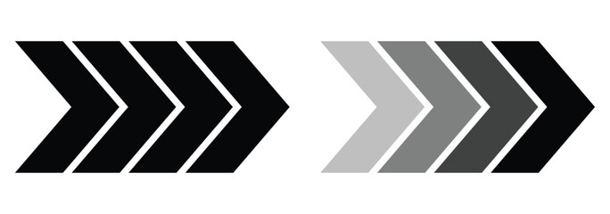 Dynamic speed arrow set. A collection of fast motion arrows. Modern arrow symbols for design projects. Moving arrow elements. A dynamic set of speed driven arrows.