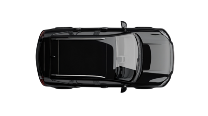 Modern black suv parked, top view with transparent background