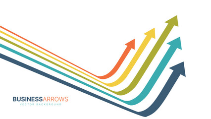 Five Arrows Moving Up Vintage Colors. Abstract Financial Chart with Uptrend Line Arrows Graph Go Up. Growth Business Revenue Invest Concept. Vector Illustration.