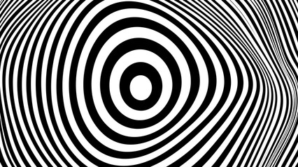 Psychedelic Warped Lines Optical Illusion Texture. Abstract Geometric Background Vector Design. Black and White Modern Pattern Op Art Illustration.