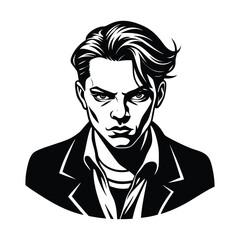 Intense Monochrome Illustration of a Man's Face, Vector Art, 056.eps Style