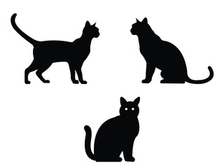 Black cat set showing various expressions isolated white background, Vector Illustration