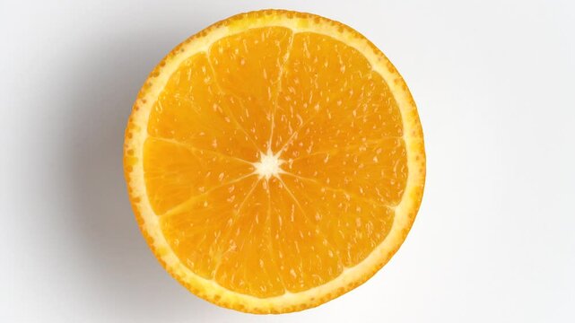 Macro video of mandarin slice kept on rotating disc. Half orange slice rotating.