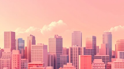 Obraz premium Pink cityscape with towering buildings and clouds above them