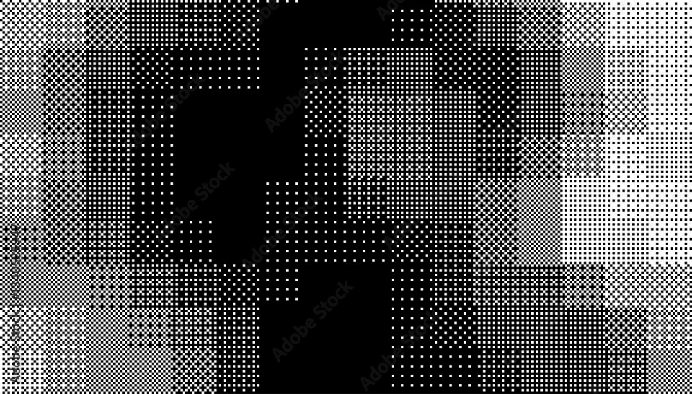 Poster Halftone Pixel Dithering Square Tiles Pattern. Vintage 1-bit Game Background. Vector Illustration. Pixel Halftone Bitmap Raster Effect.