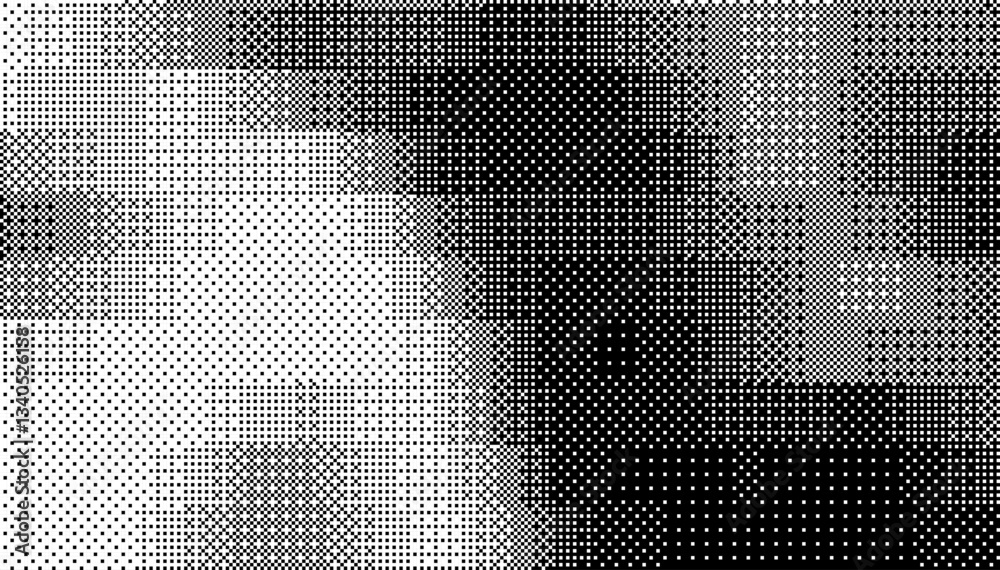 Poster Halftone Pixel Dithering Square Tiles Pattern. Vintage 1-bit Game Background. Vector Illustration. Pixel Halftone Bitmap Raster Effect.
