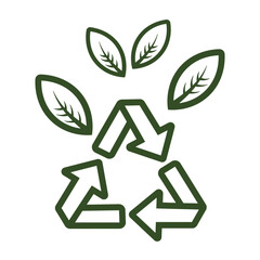  Recycling Symbol and Leaves. Vector Icon Representing Sustainable Cosmetics Skin Care