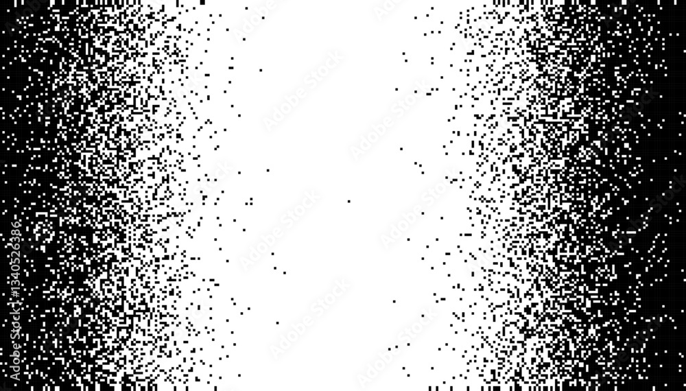 Aufkleber Grain Dissolve Effect Pixelated Halftone Gradient Noise. Fading Pixel Texture. Black And White Dissolving Pixels Background. Vector Illustration.