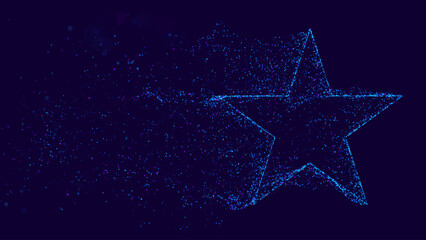 Obraz premium Blue Glowing Star Made of Particles. Particles Dissolving Dust and Sand Window Flow Effect. Magic Star Frame Effect. Vector Illustration.