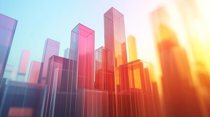 Fototapeta premium Frosted Glass 3D Graph Representing Financial Growth, Clean Modern Design with Soft Gradient Lighting