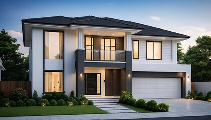 Fototapeta premium Modern Real Estate House Exterior with a Sophisticated Close Up View
