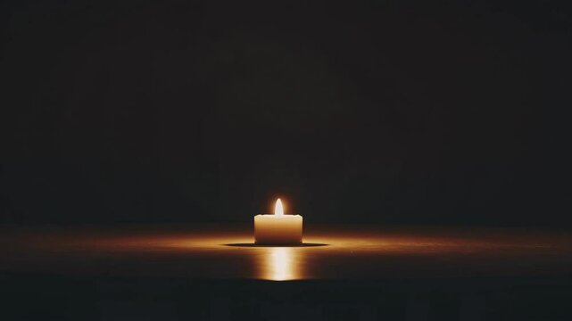 Flickering candle flame casting warm light in dark room ambience. 4k stock footage