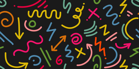 Funny lines doodle Seamless pattern background. Creative minimalist modern line art background. vector illustrations