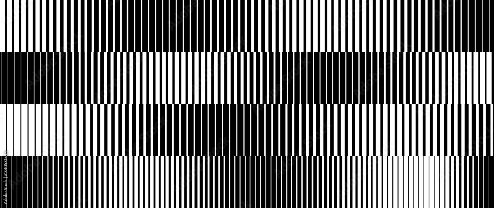 Poster Line Halftone Gradient Effect Pattern. Vertical Straight Lines Background. Black and White Abstract Texture with Parallel Stripes Thick to Thin. Vector Illustration.