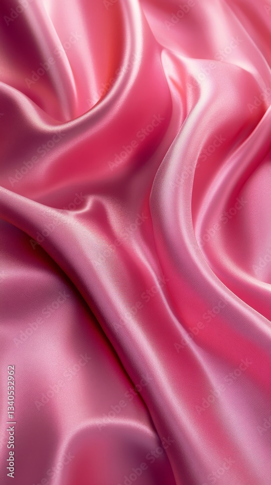 Poster smooth pink silk fabric with soft folds and elegant texture. luxury textile concept
