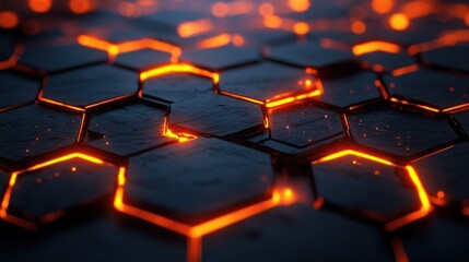 Obraz premium Abstract futuristic surface with orange glowing hexagons is creating modern background illustration