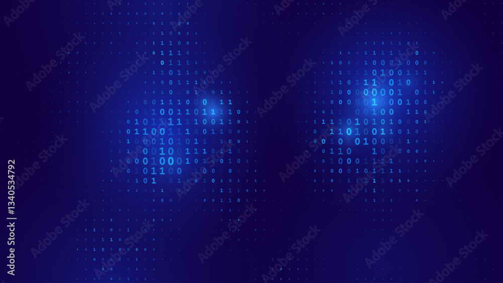 Aufkleber Big Data and Binary Code Technology Background. Abstract Blue Matrix of Digital Data, AI, Cybersecurity, and Blockchain Concepts. Futuristic Tech Code Flow Vector Illustration.