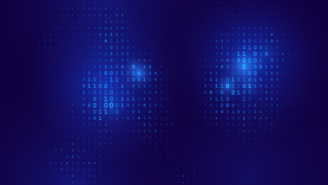 Big Data and Binary Code Technology Background. Abstract Blue Matrix of Digital Data, AI, Cybersecurity, and Blockchain Concepts. Futuristic Tech Code Flow Vector Illustration.