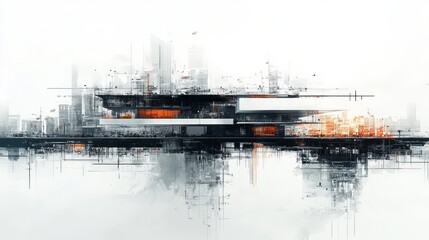 Modern architectural building stands tall amid the abstract cityscape