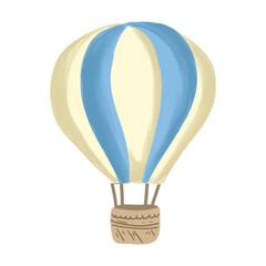 Cute hot air balloon illustration with blue and yellow colors.