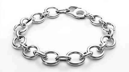 Fototapeta premium silver chain bracelet with circle charms on white background