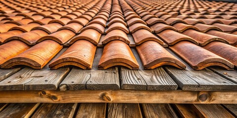 New Roof Detail: Ceramic Tiles on Wooden Frame - Architectural Stock Photo